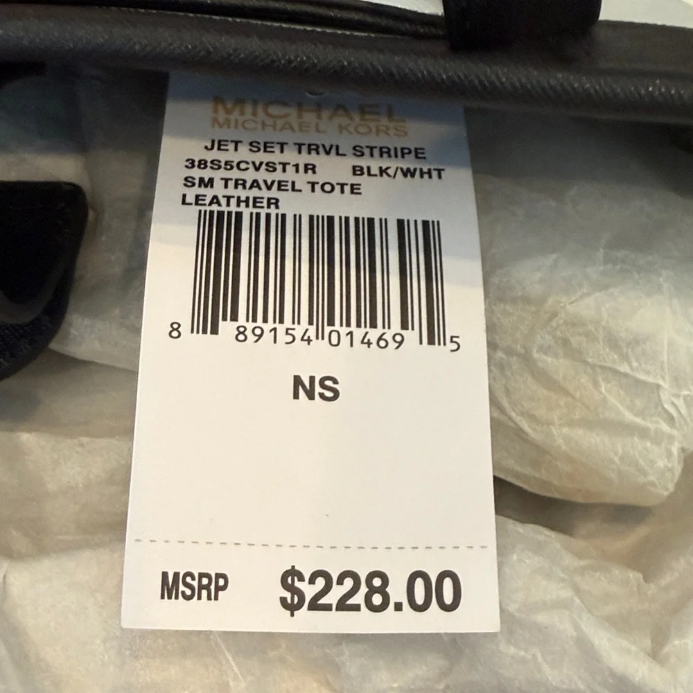 Michael Kors Black and White Striped Tote - Picture 8 of 8